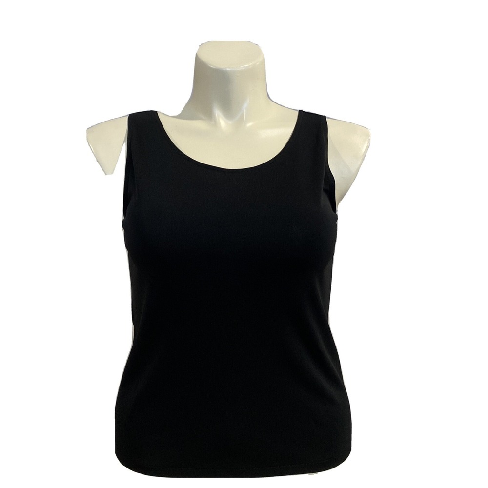 DKNY Top LARGE Solid Black Heavy Knit Stretch Tank‎ Scoop Neck Sleeveless